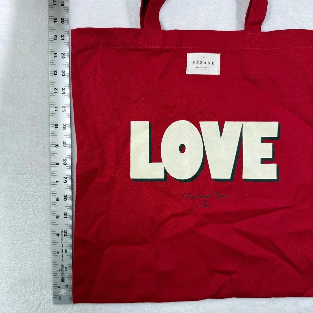 Sezane Red LOVE‎ Graphic Cotton Canvas Tote Bag Paris French Chic Shopping Bag
